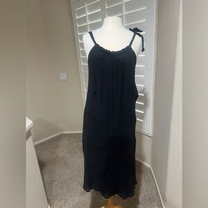 Pomandere Cotton Gauze Adjustable Rope Neck Navy Blue Beach Summer Dress Size 40